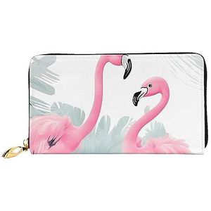 AthuAh Roze Flamingowomen'S lange portemonnee, reisportemonnee en lange portemonnee met grote capaciteit, portemonnee met rits, 19 × 10,5 cm, Zwart, Eén maat