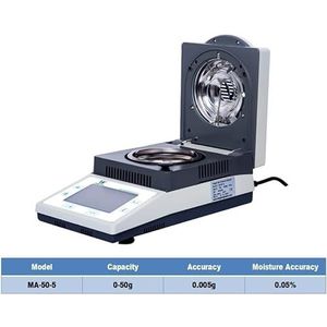 Graanvochtmeter, 110g 1mg 5mg 10mg 0,001g 0,005g 0,01g Halogeen 180 50g Snel verwarmend touchscreen Nauwkeurige vochtanalysator(MA-50-5)