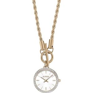 Burker Watches Nicky Chic Dames Ketting met horloge hanger - 24K Gold Plated Halsketting 41CM met Rond Horloge 18MM met Zirconia Stenen Analoog Quartz - Goud - 41 cm