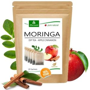 MoriVeda Moringa Dip Tea 100% natuurlijk & veganistisch (naar keuze moringa-bladmix, appelkaneel, granaatappel, gember, munt) moringa-thee, 20 zakjes appelkaneel