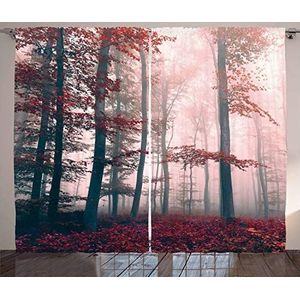 ABAKUHAUS Woud Gordijnen, Daling van de herfst Natuur Woods, Woonkamer Slaapkamer Raamgordijnen 2-delige set, 280 x 245 cm, Rood grijs en bruin