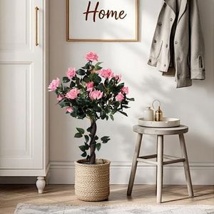 Arnusa Kunstrozenstam 90 cm roze met 21 rozen en 259 bladeren kunstroos kunstroos kunstplant plant in pot