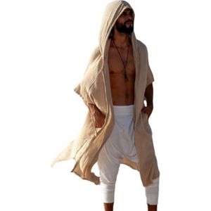 UERSJWYSO Heren Zomer Strandcapes met Capuchon Lichtgewicht Lang Vest Losse Halve Mouwen Open Voorkant Vakantiekimono En Poncho,Apricot,3XL