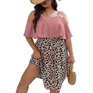 voor vrouwen jurk Plus jurk met open schouders en luipaardprint (Color : Dusty Pink, Size : 3XL)