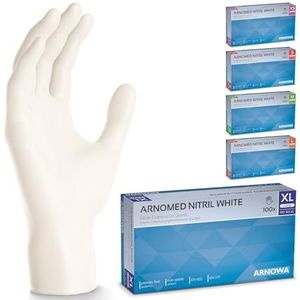 ARNOMED wegwerphandschoenen wit, nitril handschoenen XL, 100 stuks/doos wegwerphandschoen, poedervrij & latexvrije handschoenen, wegwerp handschoenen in XS, S, M, L & XL, wegwerp handschoen