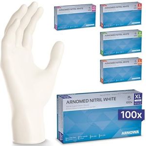 ARNOMED wegwerphandschoenen wit, nitril handschoenen XL, 100 stuks/doos wegwerphandschoen, poedervrij & latexvrije handschoenen, wegwerp handschoenen in XS, S, M, L & XL, wegwerp handschoen