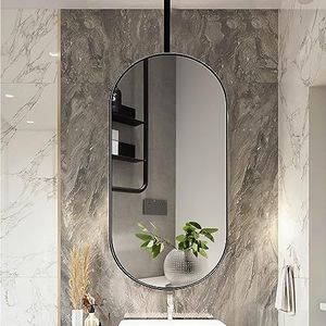 Ovale hangende spiegel aan het plafond, zwevende badkamerspiegel met zwart metalen frame en giek, make-upspiegel Badkamer make-up scheerspiegel - Complete hardware (Size : 40cmx60cm)