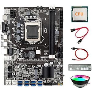 AMIUHOUN B75 8USB ETH Mijnbouw Moederbord 8XUSB+CPU+Baffle+ Kabel+Schakelkabel+RGB Fan LGA1155 B75 USB BTC Moederbord