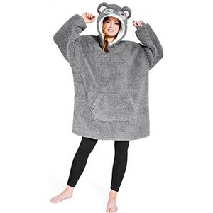 CityComfort deken met capuchon oversized fleece enorme draagbare deken voor vrouwen en mannen, Grijze luiaard, Eén maat (Grijs Koala)