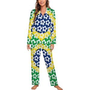 Brazilië Voetbal Lange Mouw Pyjama Sets Voor Vrouwen Klassieke Nachtkleding Nachtkleding Zachte Pjs Lounge Sets