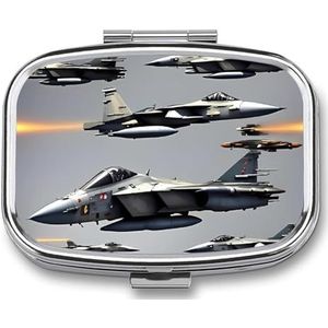 Vliegtuigen Fighter Jets Pillendoos voor Vrouwen Mannen Pocket Vierkante Pil Case Decoratieve Doos Geneeskunde Vitamine Metalen Pil Organizer Draagbare Pillenhouder voor Reizen Uniek Cadeau