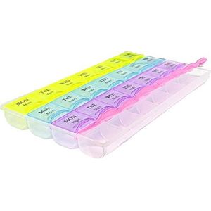 REQUISITE NEEDS Wekelijkse pillendoos, 7 dagen, 28 vakken, tablet-organizer met etiketten voor medicijnen, supplementen, vitamines, levertraan