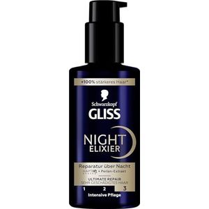 Gliss Night Elixier Ultimate Repair (100 ml), haarserum regenereert beschadigd haar tijdens de slaap, haarverzorging laat zacht en geregenereerd haar 's nachts achter