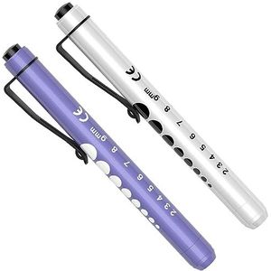 RISEMART Diagnostische lamp, pupilalamp, 2 stuks, herbruikbare led-penlamp met zakclip als verpleegkundigen, artsen, scholieren, penlicht (paars en wit)