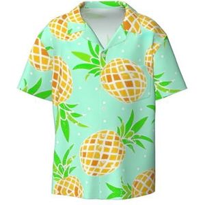 YJxoZH Groene Ananas Print Heren Jurk Shirts Casual Button Down Korte Mouw Zomer Strand Shirt Vakantie Shirts, Zwart, 4XL