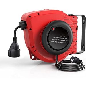 Automatische kabelhaspel, 15 m + 1,5 m, kabelhaspel voor buiten, toepasbaar op 1500 W (max. belastbaarheid opgerold: 3200 W) met 180 graden draaibare wandhouder, resetknop en instelbare aanslag
