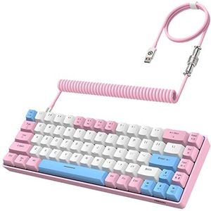 YINDIAO T8 60% Gamingtoetsenbord,68 Toetsen,US Layout,Compact Bedraad Mechanisch Toetsenbord met 18 Chroma RGB Backlight,Blauwe Schakelaar,USB C-opgerolde Toetsenbordkabel,voor PC,PS4-Roze
