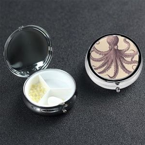 Ronde pillendoos pillendoosje wekelijkse pillenorganisator met 3 compartimenten vintage octopus pillendoos kleine pillencontainer draagbare vitaminehouderdozen voor supplementen medicijnorganisator