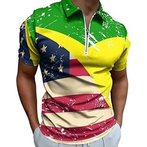 USA En Jamaicaanse Retro Vlag Half Zip-up Polo Shirts Voor Mannen Slim Fit Korte Mouw T-shirt Sneldrogende Golf Tops Tees 3XL