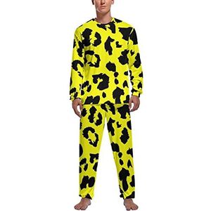 Gele Luipaard Zachte Heren Pyjama Set Comfortabele Lange Mouw Loungewear Top En Broek Geschenken 2XL