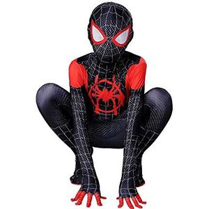 MODRYER Spiderman Kostuum Avengers Miles Morales Cosplay Jumpsuit Unisex Superheld Onesies Halloween Party Fancy Dress Kleding Lycra Spandex Zentai (Kinderen/XS/100cm, Miles Morales)
