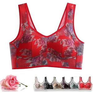 Ice Silk Lace Cooling Comfort BH, Beugelloze Super-gather BH, US X-Large Regular(Red,4X-Large)