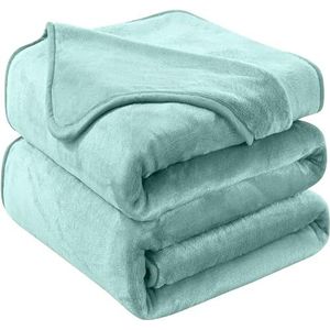 Plaid Dikke Fleece Deken 150x200 cm licht groen Zacht en Warm Dubbele Beddeken en Flanellen Sofa Throw Dubbelzijdig Omkeerbaar