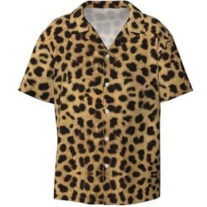 YQxwJL Luipaard Patroon Print Mens Casual Button Down Shirts Korte Mouw Rimpel Gratis Zomer Jurk Shirt met Zak, Leopard Animal Print, XL