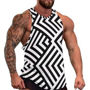 Zwart-wit Rhombus Strepen Heren Tank Top Grafische Mouwloze Bodybuilding Tees Casual Strand T-Shirt Grappige Gym Spier