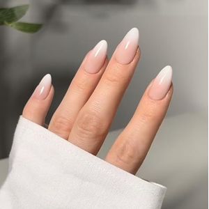 Franse kunstnagels - 24 stuks vierkante Franse nepnagels met lijm - patroon - Franse nageltips met nagellijm voor vrouwen meisjes nail art amandel gradiënt roze wit