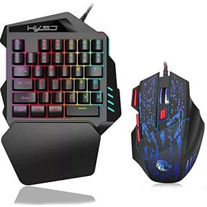Volwco Gaming Toetsenbord One Handed Mechanisch Gaming Toetsenbord 35 Toetsen LED RGB Backlit Snel Responsive Mini Gaming Toetsenbord Met Gaming Muis Voor Xbox One/PS4/PC/Mac/Laptop Gamer