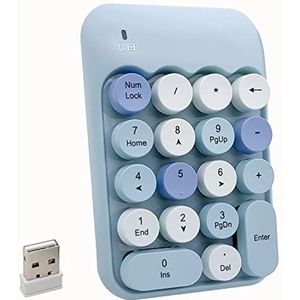Seaciyan Draadloos nummerpad, ergonomisch schattig kleurrijk retro mini draagbaar numeriek toetsenbord, 2,4 G draadloos extern toetsenbord voor computer, laptop (blauw)