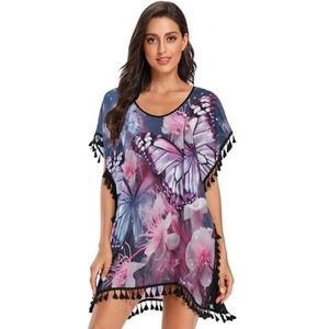 KAAVIYO Starry Butterflies Art Strand Cover Up Chiffon Kwastje Badmode Badpak Coverups voor Meisje, Patroon, M