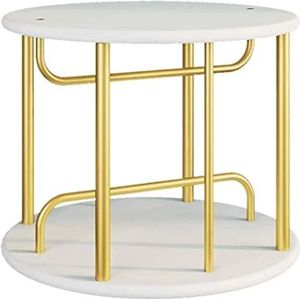 Boekenplank Boekenkast Ronde Boekenplank, Kleine Roterende Boekenplank, Licht Luxe Massief Houten Bureau Opbergrek, Creatieve Vloerstaande Boekenplank Wandgemonteerde Boekenplank (Color : Gold+White