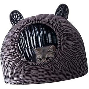 Kattenhuis, Handgeweven Kattenbed Grote Comfortabele Huisdierruimte voor Kleine Honden voor Binnen (Koffie)