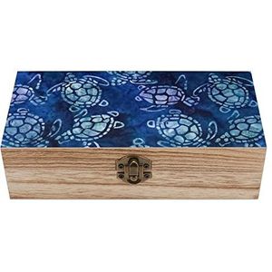 Zeeschildpad blauwe houten doos met deksel opbergdozen organiseren juwelendoos decoratieve dozen voor vrouwen mannen