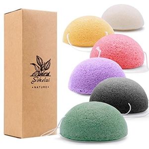 6 stuks natuurlijke Konjac sponzen gezicht spons gezichtssponzen gezichtsreiniger gezichtsspeeling gezichtsreiniging duurzaam met actieve kool en aloë vera voor alle huidtypes (meerkleurig)