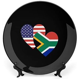 Zuid-Afrika Amerikaanse Hart Vlag Bone China Plaat Met Stand Ronde Decoratieve Plaat Vintage Thuis Wobble Plaat