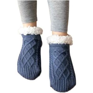 HIKOO DAILY Thermische Heren Slipper Sokken Winter Warm Korte Katoen Verdikte Thuis Slapen Zachte Antislip Grip Fuzzy Floor Sok Pluizige Mannelijke, Blauw, 43-45(28cm)
