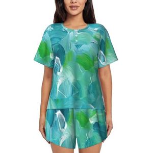 YQxwJL Blauwe Olieverf Textuur Print Vrouwen Pyjama Sets Shorts Korte Mouw Lounge Sets Nachtkleding Casual Pjs Met Zakken, Zwart, 3XL