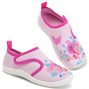 Waterschoenen voor kinderen, voor jongens en meisjes, badschoenen, aquaschoenen, zwemschoenen, strandschoenen, antislip, sneldrogend, zeemeermin roze, 29 EU