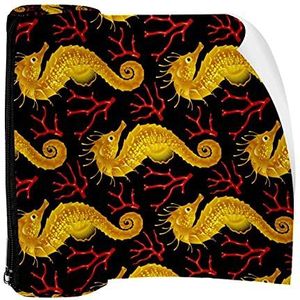 Potlood Case Pen Tas Houder met Rits Coin Organizer Tassen Make-up Cosmetische Pouch voor Vrouwen Tiener Meisjes Jongens Kinderen, Gouden Zeepaardje Rood Koraal