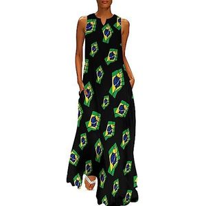 Brazilië Vlag Resist dames enkellengte jurk slim fit mouwloze maxi-jurken casual zonnejurk 2XL
