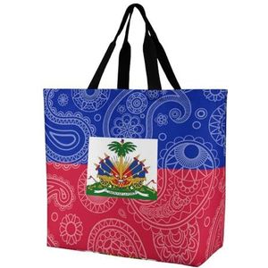 Haïti Paisley Vlag Tote Bag Opvouwbare Reizen Een-Schouder Draagbare Grote Capaciteit Boodschappentassen Boodschappentas