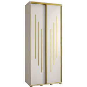 MEBLE KRYSPOL Davos 8 110 Kledingkast met twee schuifdeuren voor slaapkamer - Moderne opbergkast, kledingroede en planken - 235,2x110x60 cm - Wit Wit Goud