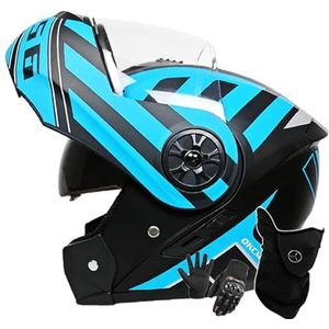 Motorhelm Systeemhelm Modulaire Helm Geïntegreerde Motorhelm Met Dubbel Vizier DOT/ECE-Gecertificeerde Bromfiets-Scooterhelm Voor Volwassenen Dames Heren L,L/59-60CM