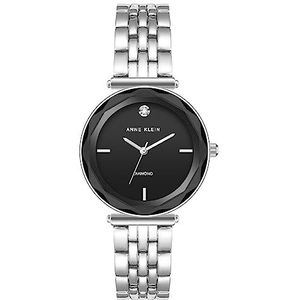 Anne Klein Vrouwen echte diamanten wijzerplaat armband horloge, Zwart/zilver, Japans