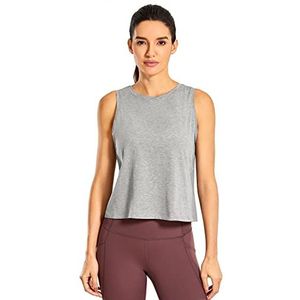 CRZ YOGA Pima Katoen Bijgesneden Tank Tops voor Vrouwen Workout Crop Tops Hoge Hals Mouwloze Atletische Gym Shirts Gemêleerd medium grijs S