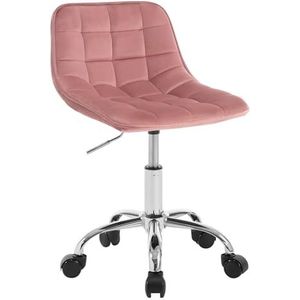 WOLTU BS153rs Bureaustoel zonder armleuningen, draaibare make-uptafelstoel, bureaustoel met wieltjes, computerstoel, in hoogte verstelbaar, fluweel en metaal, roze