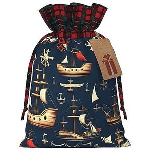 Nautische zeilende piraat herbruikbare geschenktas-trekkoord kerstgeschenktas, perfect voor feestelijke seizoenen, kunst en ambachtelijke tas